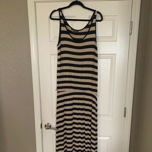 Fever Black and Tan Stripped Tank Maxi Dress